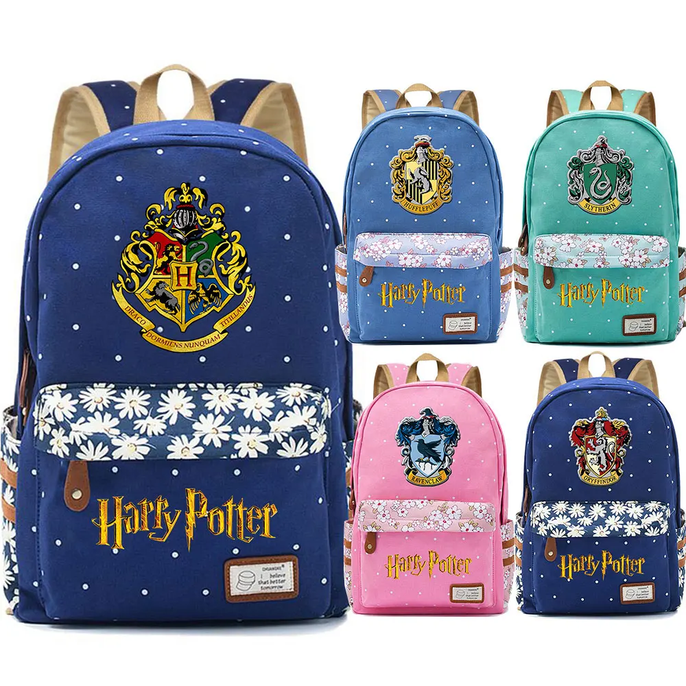 

Hot Gold Letter Harry potter Slytherin Gryffindor Flowers Dot Boy Girl School bag Women Bagpack Teenagers Canvas Femme Backpack