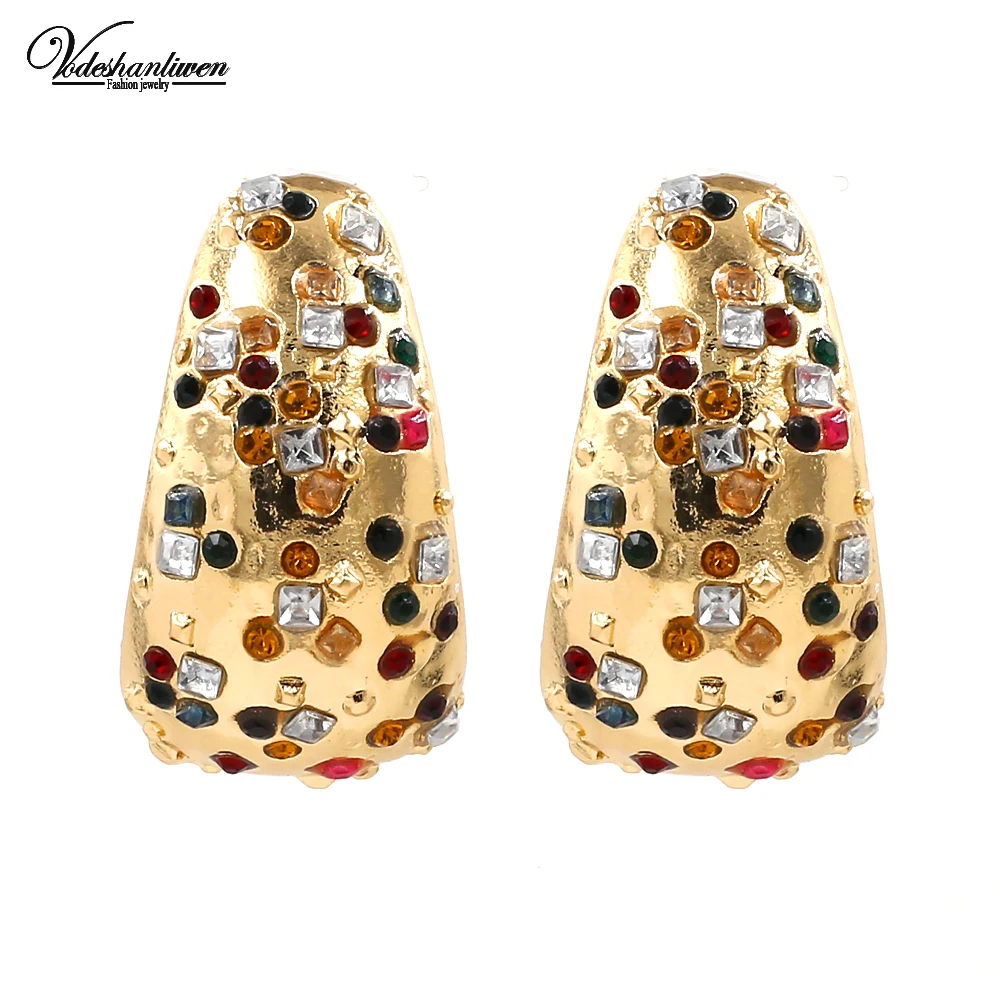 Vodeshanliwen ZA, Модные Разноцветные серьги-гвоздики с кристаллами, дизайн, богемные массивные серьги для женщин, ювелирные аксессуары