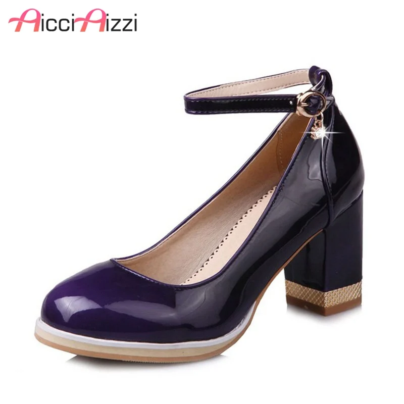 

ZALAVOR Plus Size 31-48 Ladies Thick High Heels Ankle Strap Shoes Women Round Toe Square Heels Shoes Women Party Footwear