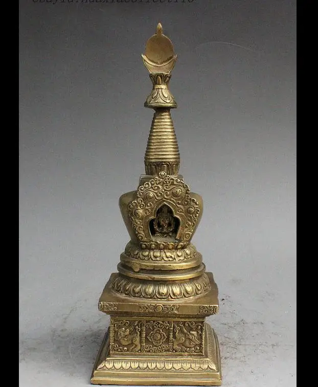 wang67111645+++Tibet Buddhism Fane Brass Pixiu Unicorn Beast Buddha Statue Stupa Pagoda Tower