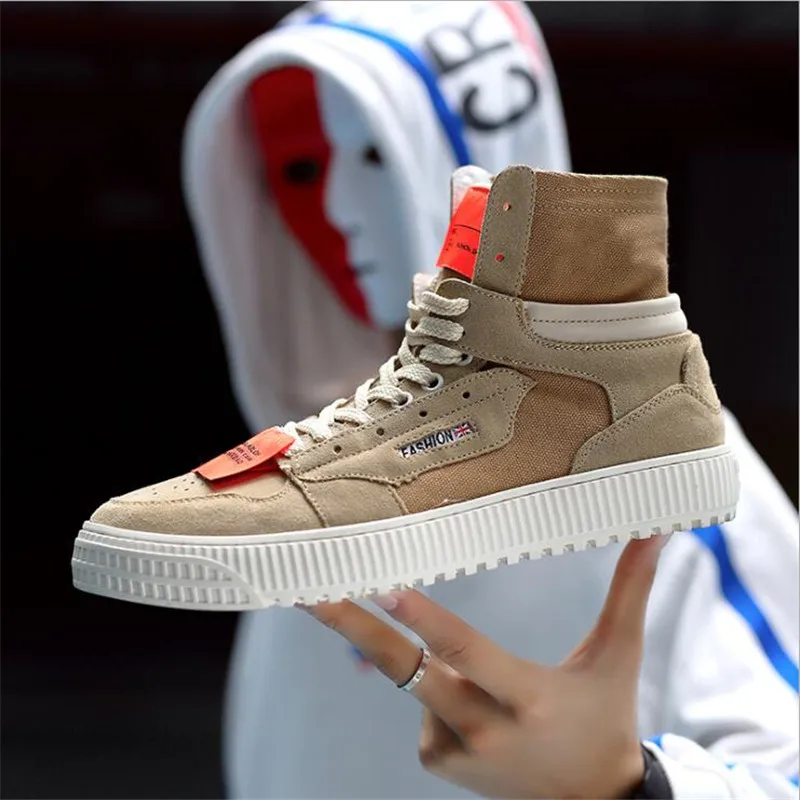 

New Spring/Summer Men Casual Shoes Breathable White High-top Lace-up Canvas Shoes Espadrilles 2018 Fashion White Men Shoes Flat