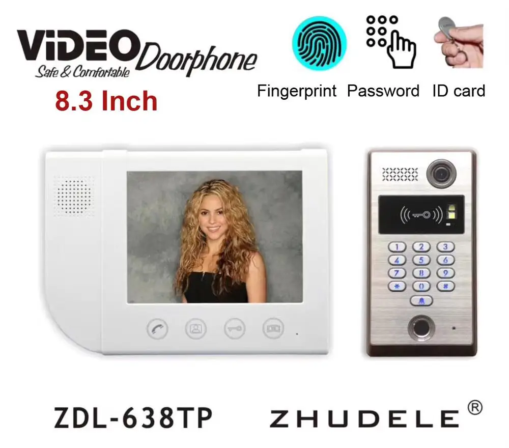 

Waterproof 8.3" Video Door Phone Doorbell Bell Intercom Support Fingerprint/Code Unlock With Rfid Door Lock Night Vision Kit 1V1