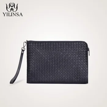 

Men's Handmade Woven Wallet Ultra-thin High Capacity Purse Cow Leather Casual Calf Zipper Business Braided File Box