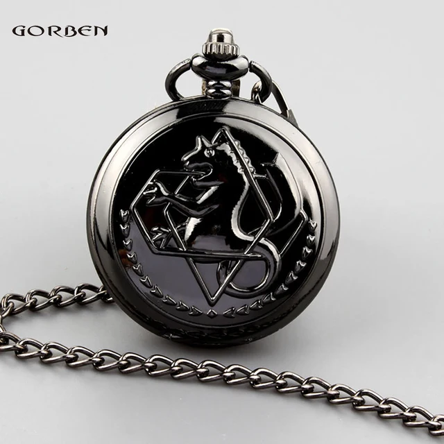 Retro Black Horse Fullmetal Alchemist Orologio Da Tasca Del Quarzo Catena Penden Retro Black Horse Fullmetal Alchemist Orologio Da Tasca Del Quarzo Catena Penden