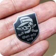 Gott mit uns (Dios con nosotros), broche de calavera y cuchillo esmaltado, insignia de escudo negro plateado vintage, joyería alemana wehrmacht, pin de Dios