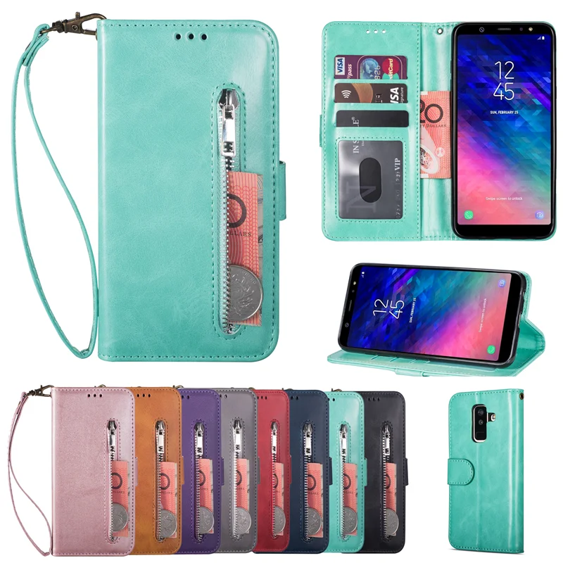 Кожаный чехол для samsung Galaxy J4 J6 A7 A6 плюс J3 J5 J7 S6 S7 Примечание 10 8 9 S8 S9 S10 плюс мешок с застежкой-молнией чехол-портмоне с откидной крышкой