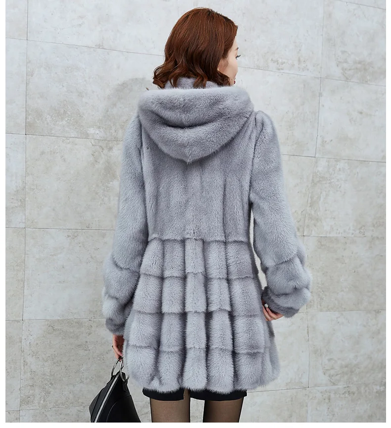 Норки пальто с мехом зима длинный с капюшоном норковая шуба женские пальто с мехом реального норки пальто D040