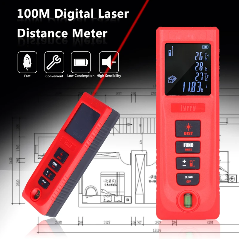 

100m Laser Digital Distance Meter Range Finder Measure Tool Diastimeter Tape Measure Ruler Tool Battery-Powered 328ft 3937inch