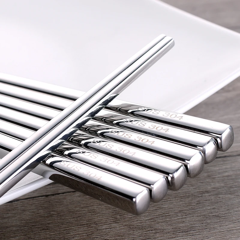 

5 Pairs 304 Stainless Steel Square Reusable Chopstick For Sushi Food Metal Iron Portable Chinese Healthy Food stick Tableware