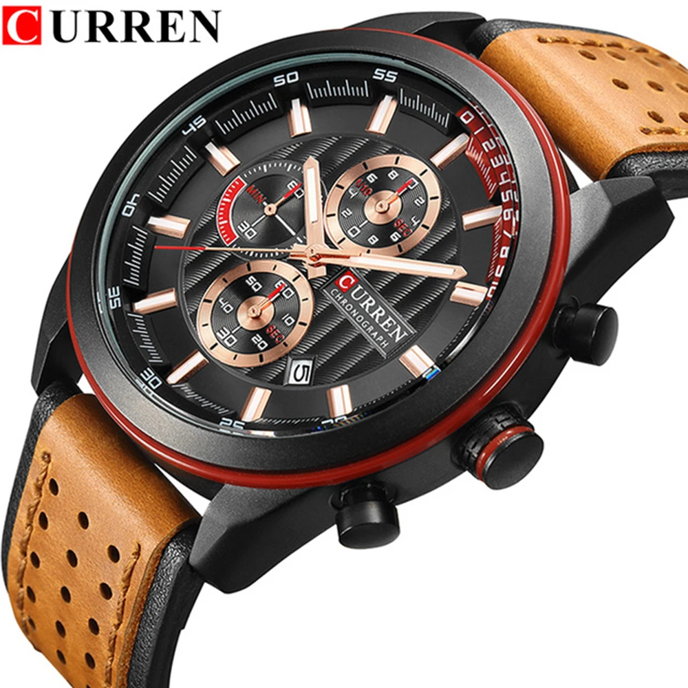 Curren Watches Top Brand Man Watch Leather Chronograph Waterproof Male Clock Quartz Man Watches Water Resistant Watch Men 8292