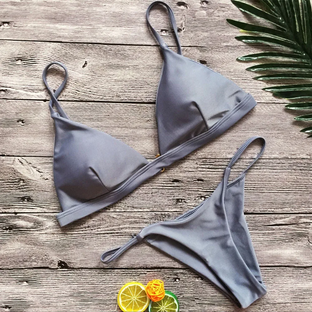 

Bikini Set Sexy Push Up Swimwear Women Solid Bikini Low Waist Swimsuit Female Bandage Bathing Suit Beachwear *30
