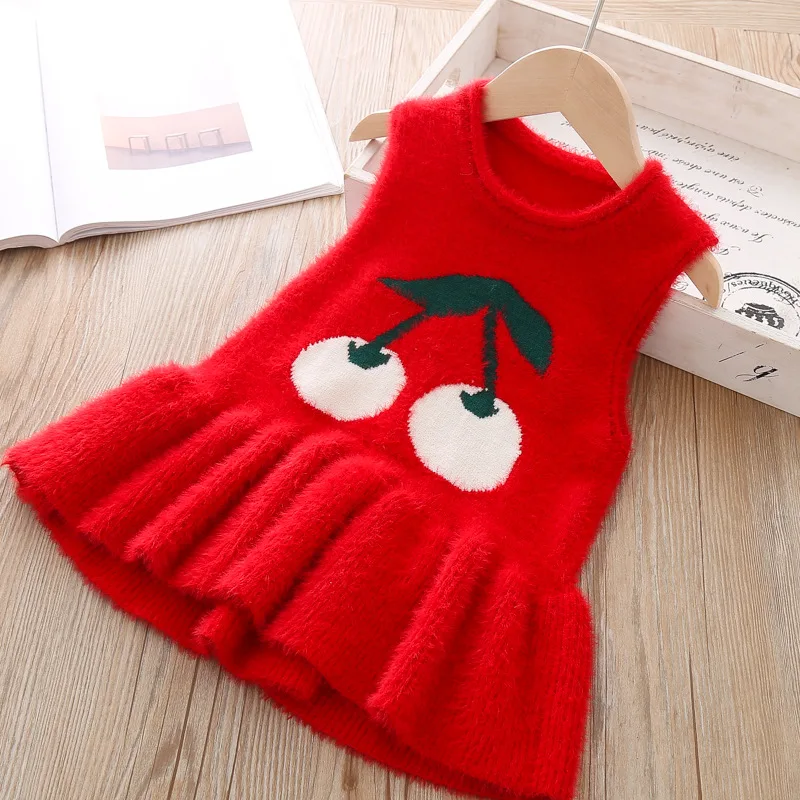 

New Baby Girls Dress Sleeveless Knitted warm Wear Cute autumn winter Vest Infant Toddler Shirts for girl wool Christmas Dresses