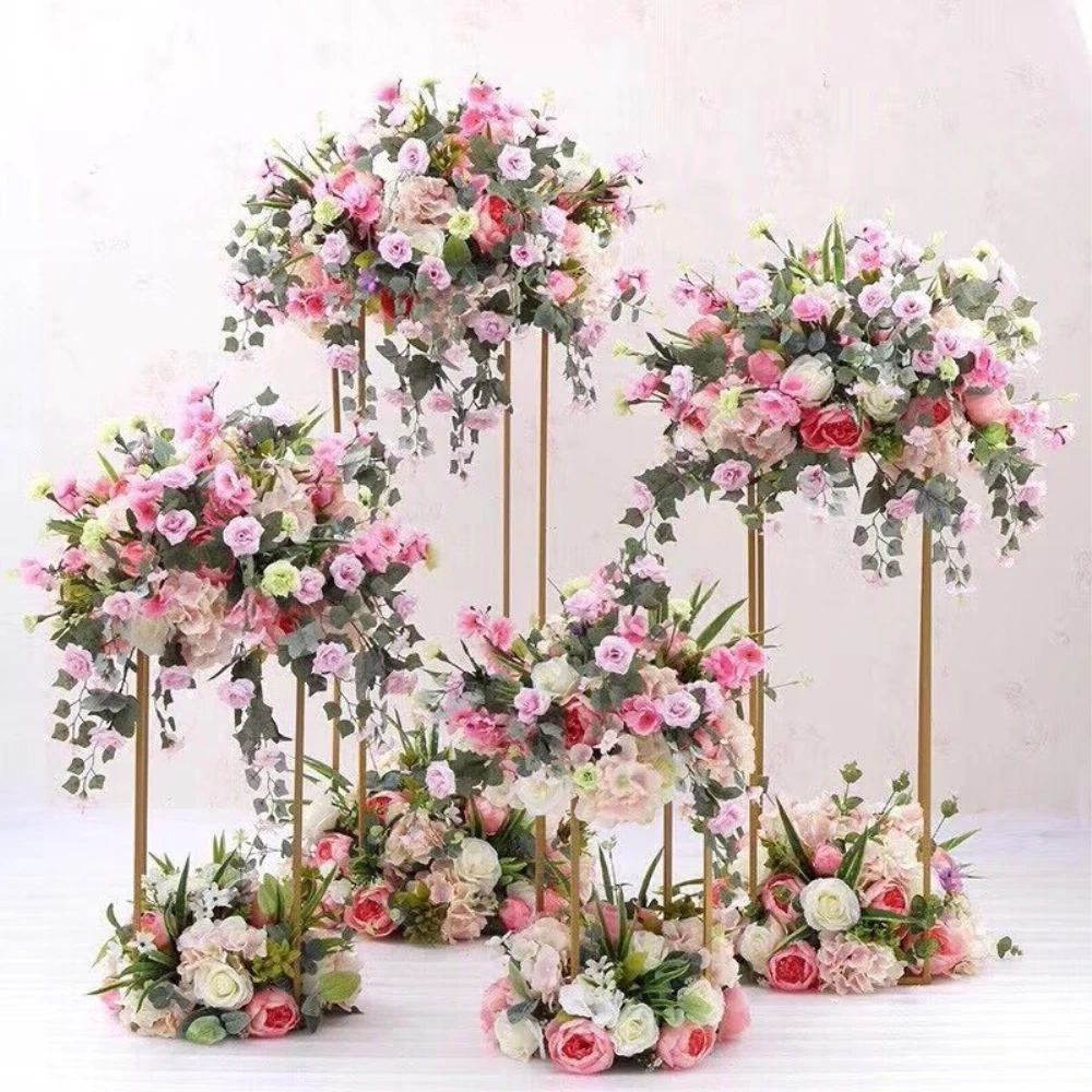 

10PCS Floor Vases Gold Flower Vase Column Stand Metal Road Lead Wedding Centerpieces Rack Event Party Christmas Decoration