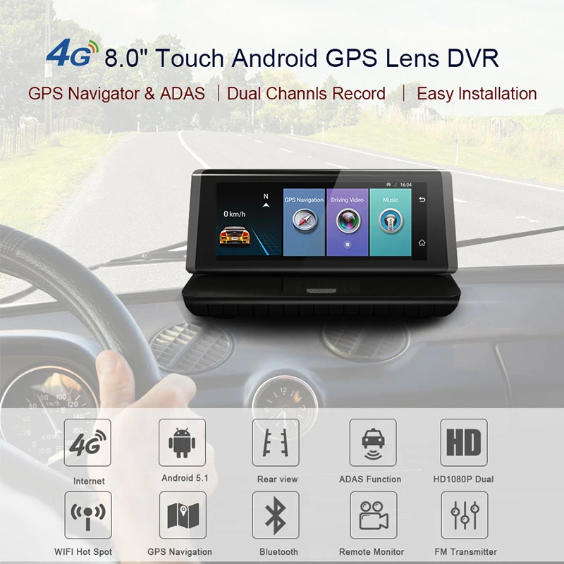 Junsun E35 DVR Car Camera 4G ADAS Android 5.1 FHD 1080P Video Recorder RAM 1G / ROM 16G Registrar DVR with Two Cameras