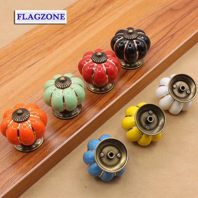 

The children's room drawer pulls hands Modern style pumpkin shape cabinet handles Ceramic material lovely furniture fittings har