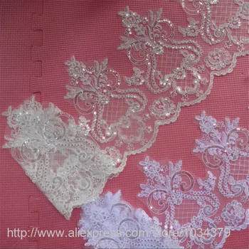 

Delicate 9meters 24cm Sequins Ivory, White Fabric Flower Venise Venice Lace Trim Applique Sewing Craft for Wedding Dec. LW0231