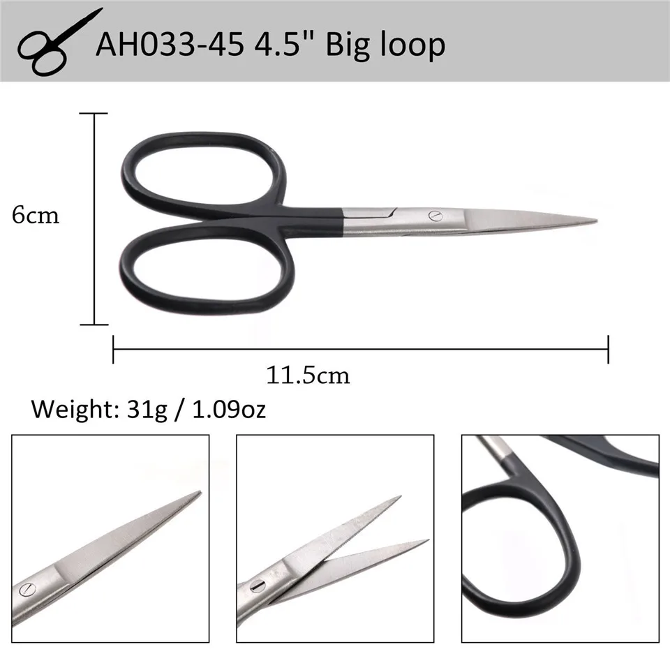 Maximumcatch Вольфрам/карбидные лезвия из нержавеющей стали рыболовные ножницы регулируемые зубчатые прямые ножницы для завязывания мушек - Цвет: AH033 4.5inchBigLoop