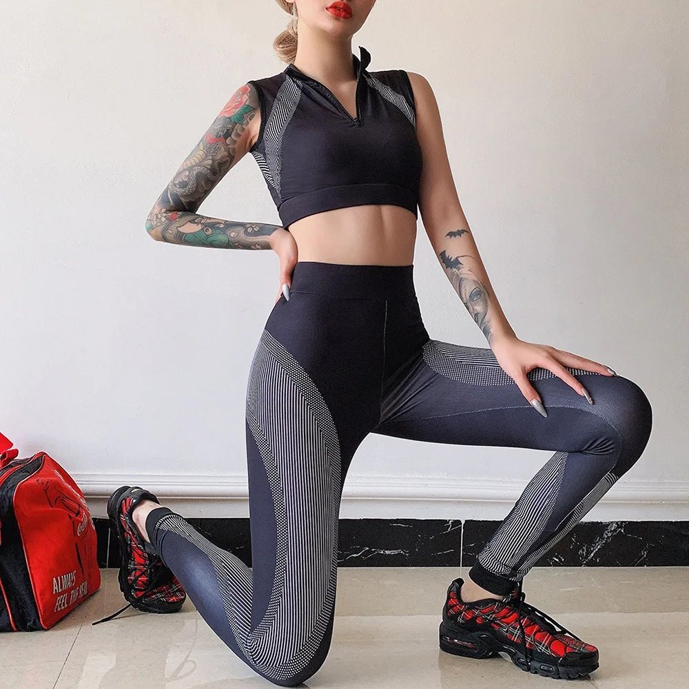 

sale items 2019 summer matching set jogging femme black sleeveless crop top and long pants 2 piece outfits for women