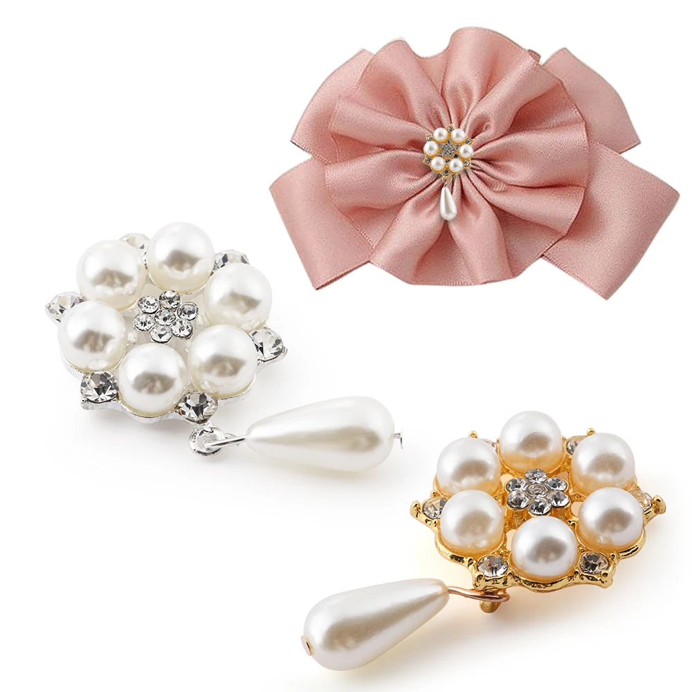 

5PCS/lot Rhinestone Buttons Pendent Flatback Plating Pearl Hairpin Button DIY Craft Apparel Sewing Accessories