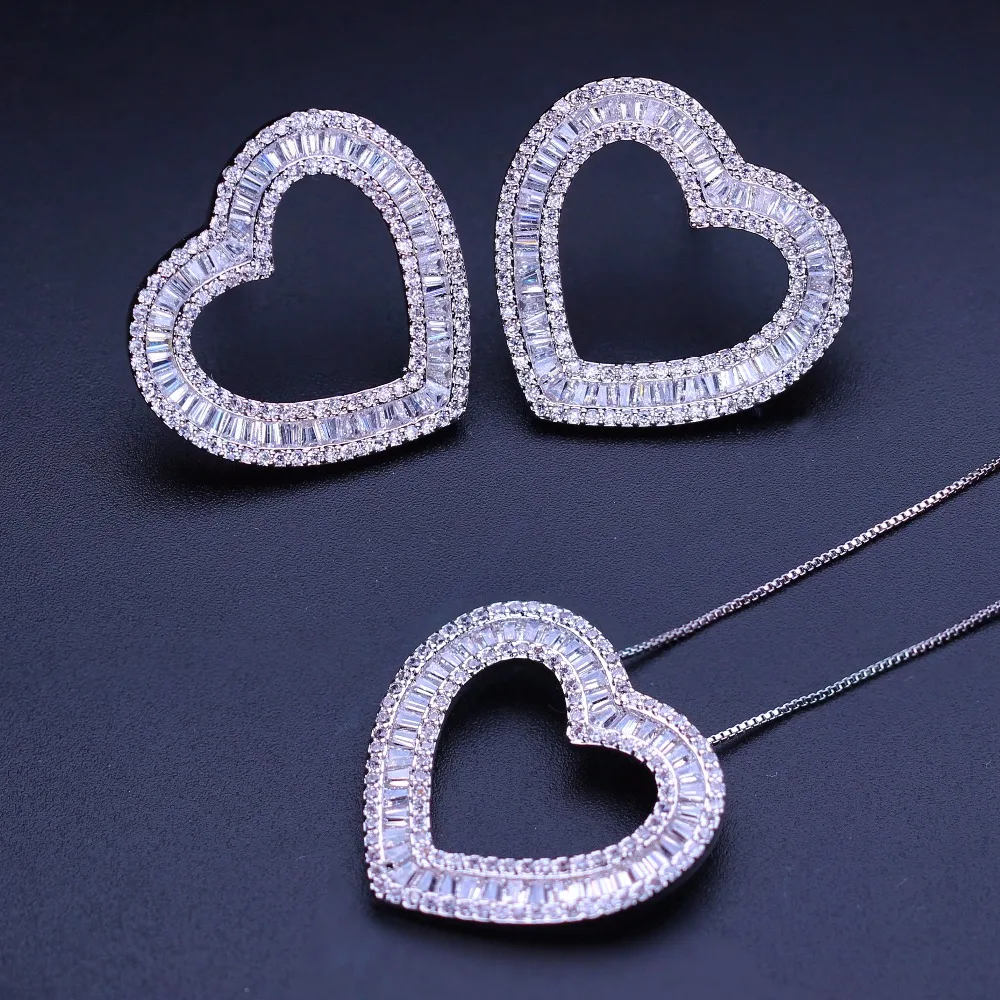 

Love Heart pendants necklaces Stud Earrings Jewelry Sets Cubic zirconia Women's fashion Jewelry Sets SGY0012242G