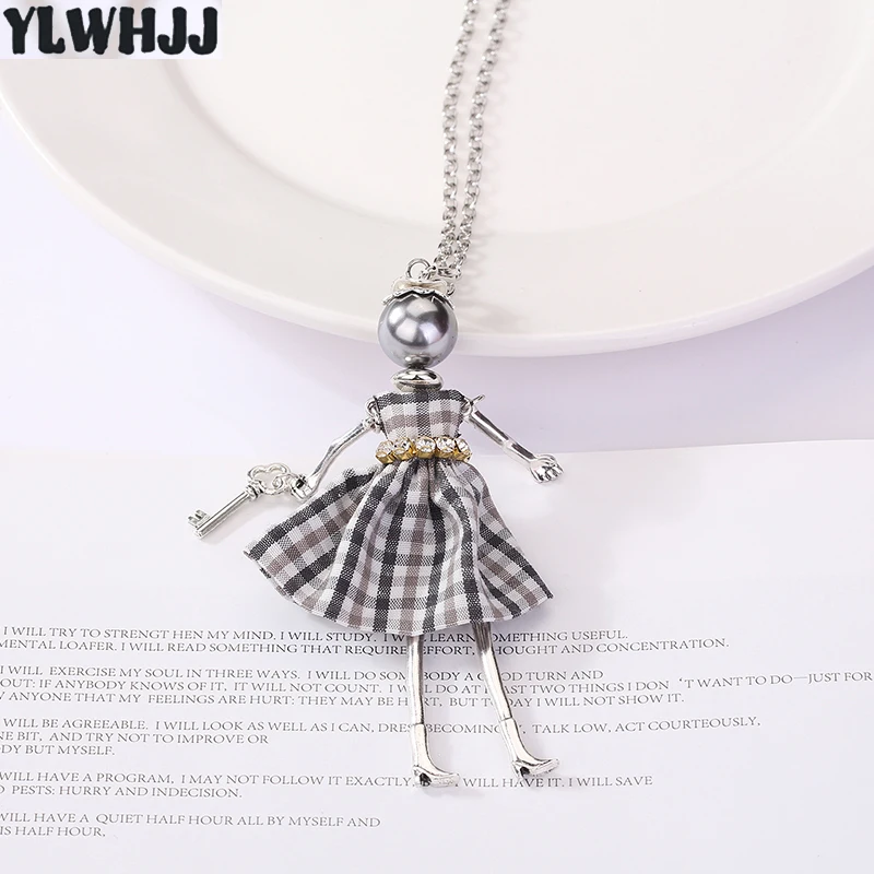

YLWHJJ brand new black lattice dress doll women pendant necklace for girls cute fashion handmade statement jewelry Collier femme