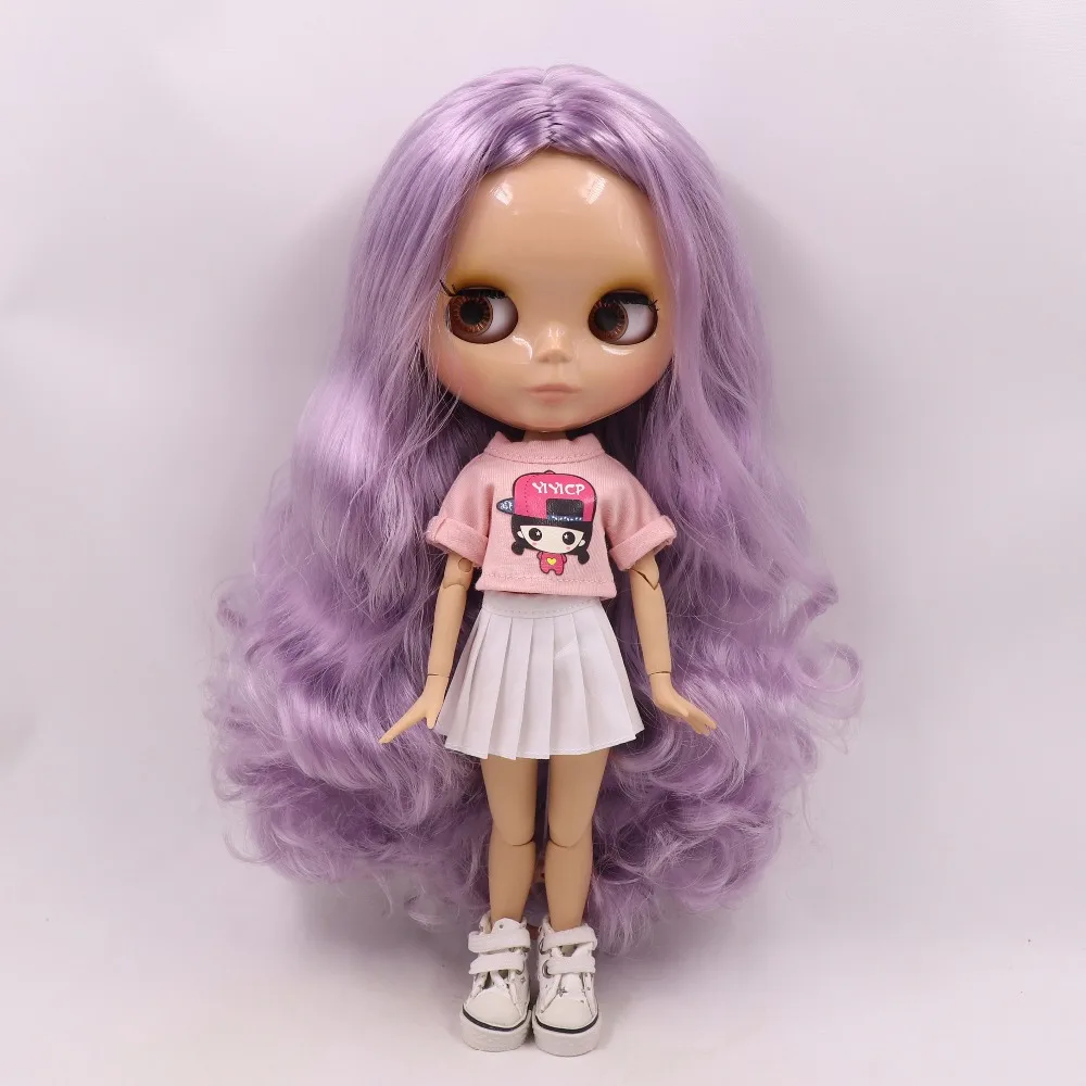 Neo Blythe Doll with Purple Hair, Tan Skin, Shiny Cute Face & Custom Jointed Body 2
