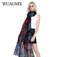 Wuaumx Foulard Femme осень зима шарф женский большой цветочный принт шарф на голову хиджаб шарфы женские хлопковые льняные шали и обертывания
