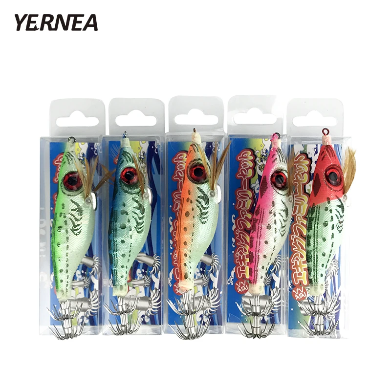 

Yernea 5Pcs/Lot 10cm 3D Big Eye Fishing Lure Shrimp Squid Jig Cuttlefish Fishing Jig Lure By Noctilucent Cloth Artificial Bait