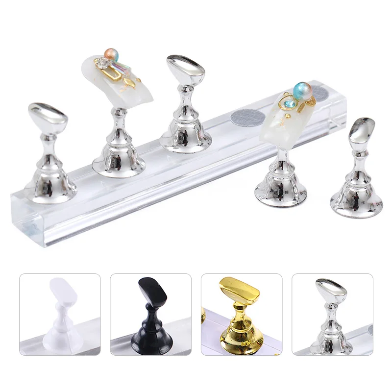 

5pcs Nail Art Practice Display Stand Chess Board Magnetic Tips White Black Gold Silver Chess Practice Holder Set