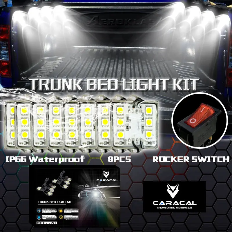

CARACAL 8PC Pickup/Truck Bed/Work Box Waterproff White 48-LED Lighting Accessories Kit
