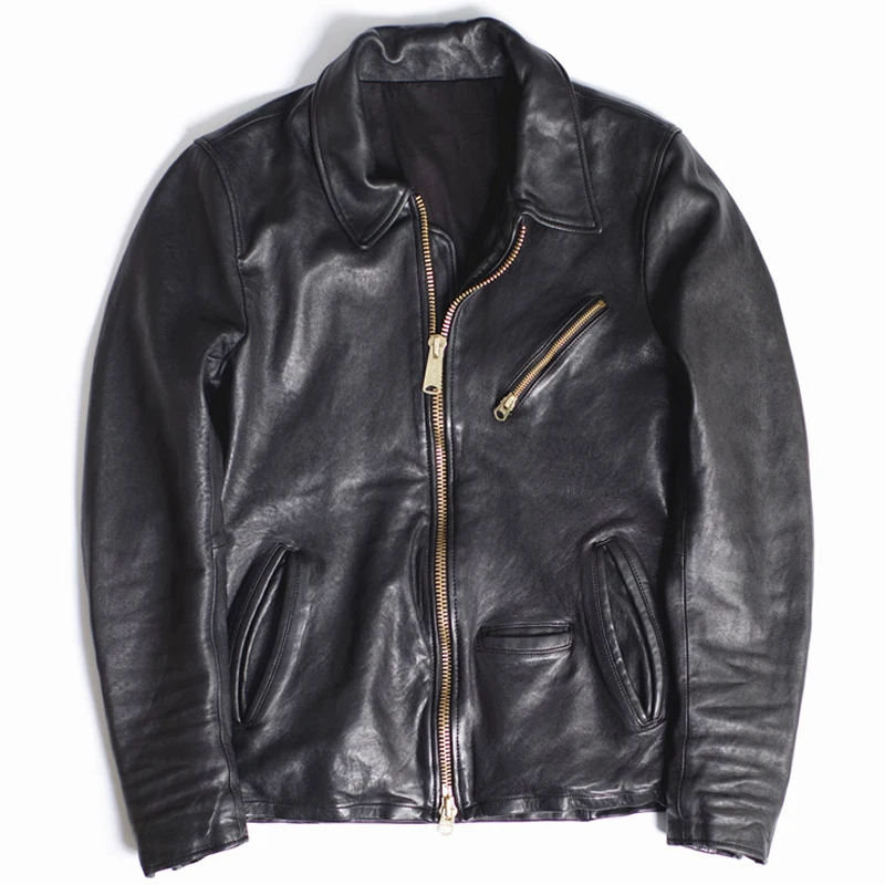 

2019 Biker Mens Real Sheepskin Leather Jacket Coats European Streetwear Motorcycle Mans Real Genuine Leather Coats Dropship A566