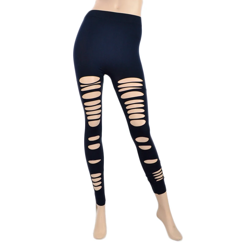 Women Leggings Low Waist Ripped Legging Black Casual Style Irregular