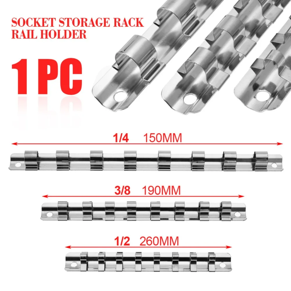 

1pc 1/2" 1/4" 3/8" 8 Socket Metal Socket Storage Rack Rail Holder Tray Organizer Stand Tool Holder for Ratchet Wrench Tools