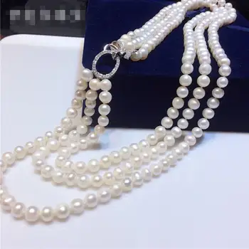 

triple strands natural 8-9mm south seas white pearl necklace 18"
