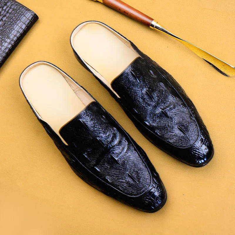 QYFCIOUFU/Роскошные оксфорды из крокодиловой кожи без шнуровки; мужские повседневные Модные модельные туфли с острым носком; дизайн; Прямая поставка; США 11,5 - Цвет: Коричневый