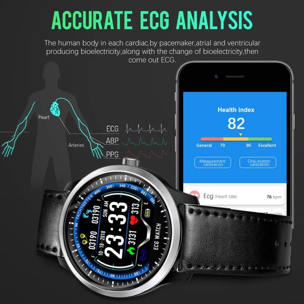 CYUC N58 ECG PPG smart watch with electrocardiograph ecg display,holter ecg heart rate monitor blood pressure smartwatch