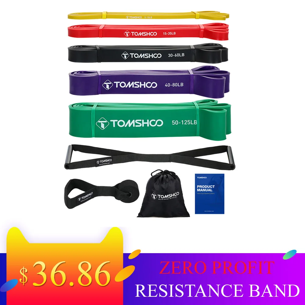 

TOMSHOO 5 Packs Pull Up Assist Bands Set Resistance Loop Bands Powerlifting Exercise Stretch Bands with Door Anchor and Handles