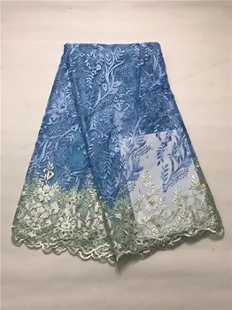 

Blue African Lace Fabric 2019 Embroidered Nigerian Beaded Laces Fabric.High Quality French Tulle Lace Fabric For Women(1L-A37-4