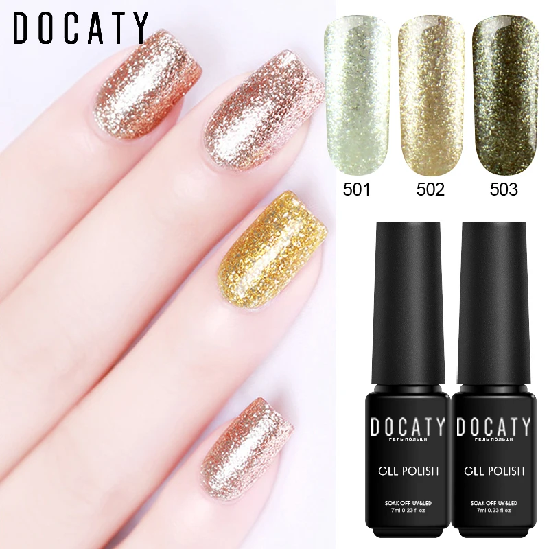 

Docaty Semi Permanent Enamels Uv Led Platinum UV Gel Varnish Sequins Everything for Manicure Nail Design Novelties