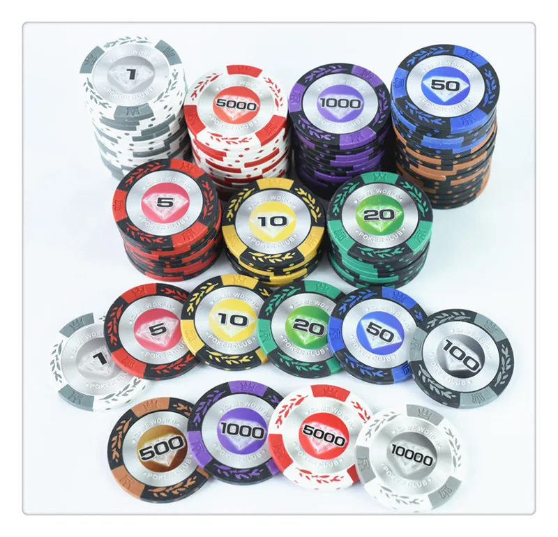 20 pcs/set Poker Chips Texas Hold'em 14g Clay+Metal Round Value Casino