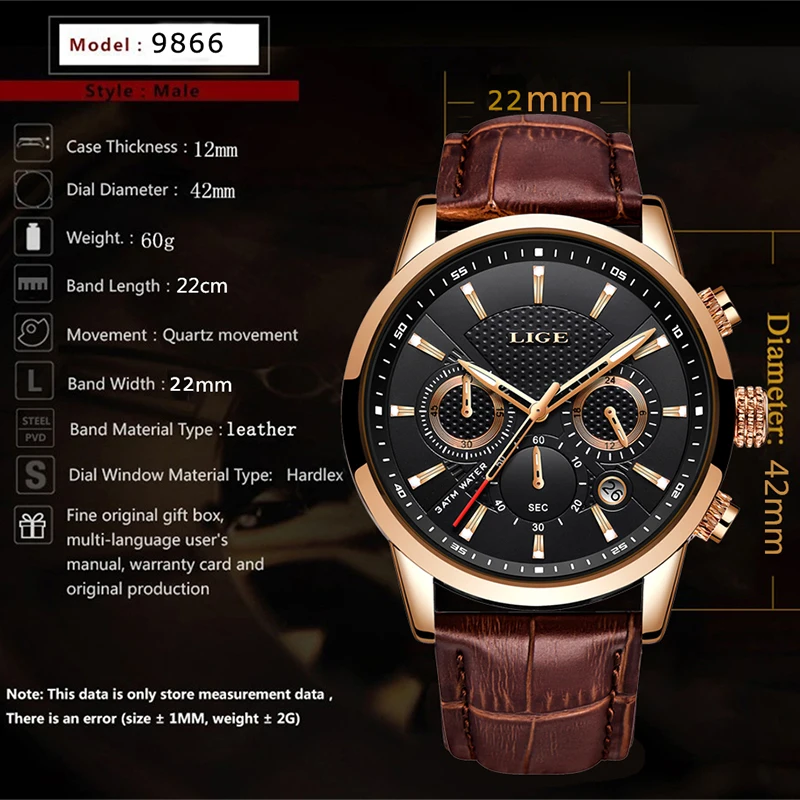 LIGE Mens Watches Top Brand Luxury Leather Casual Quartz Watch Men Military Sport Waterproof Clock Gold Watch Relogio Masculino LIGE Mens Watches Top Brand Luxury Leather Casual Quartz Watch Men Military Sport Waterproof Clock Gold Watch Relogio Masculino