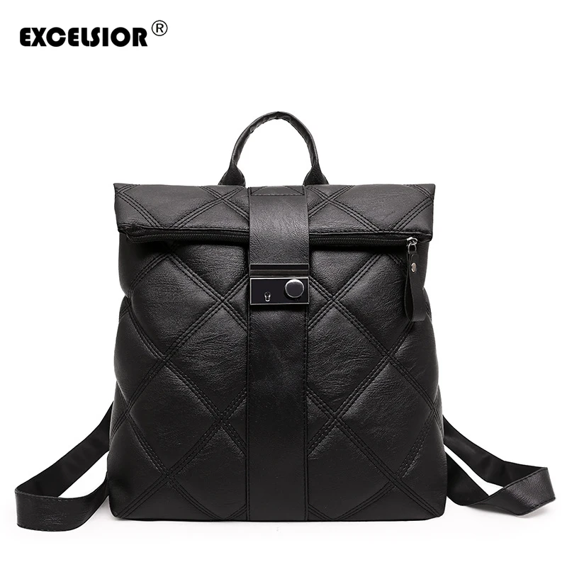 

EXCELSIOR Quality Leather Backpacks School Bags Large Capacity Casual Travel Bag Fashionable Bags for Girls Simple Design