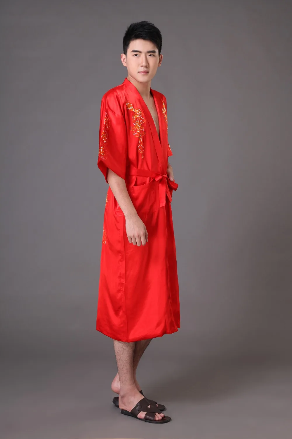 Плюс размер XXXL красное мужское платье с драконами китайское мужское шелковое атласное ночное белье халат традиционное кимоно с вышивкой юката платье MR007