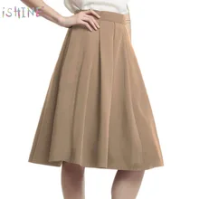Женские плиссированные юбки летняя винтажная Высокая талия по колено расклешенная Однотонная юбка трапециевидная базовая юбка