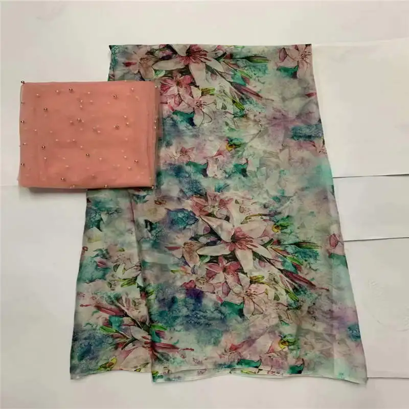 New Style silk chiffon fabric with swiss voile lace tissu for ladies to wear soft and comfortable printed fabric! LXF559 | Дом и сад