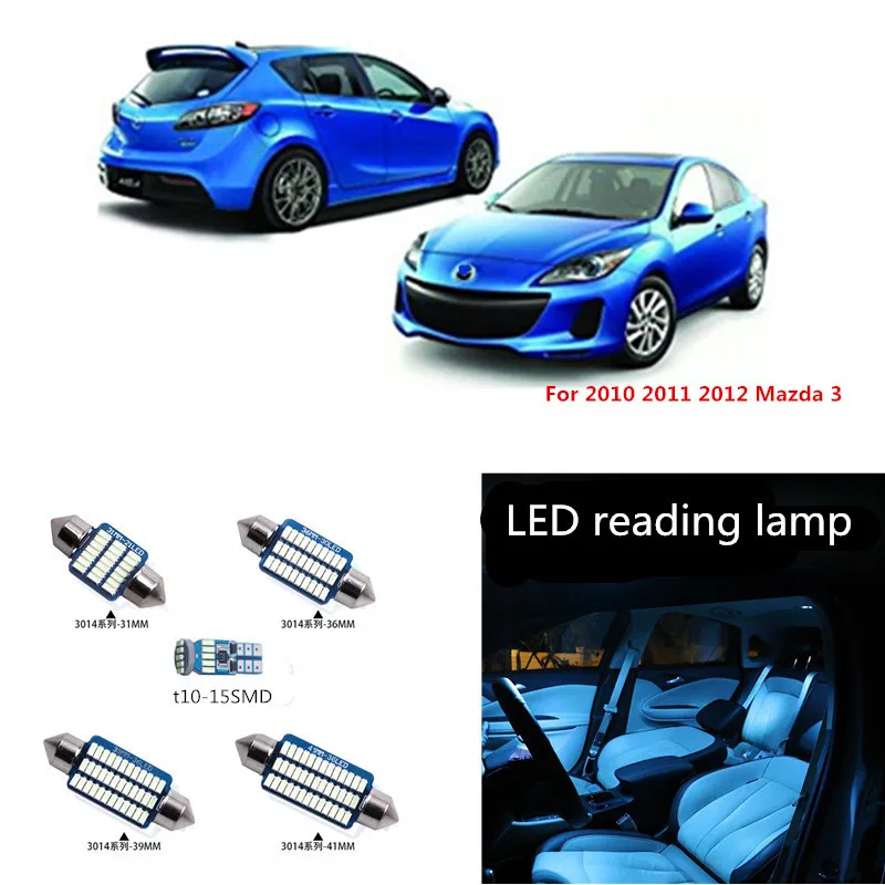 9 шт. Автомобильный светодиодный светильник, лампочки, внутренняя посылка, комплект для 2010 2011 2012 Mazda 3 Sedan или Hatchback, карта, купол, номерной знак, лампа белого цвета