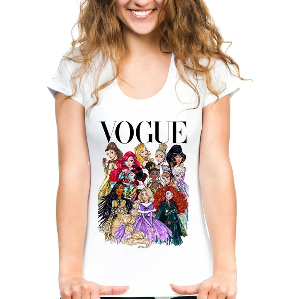 Футболка VOGUE панк принцесса принт модель o-образным вырезом топы тройник Летний стиль Женская белая футболка мода леди забавная женская одежда - Цвет: Picture-1