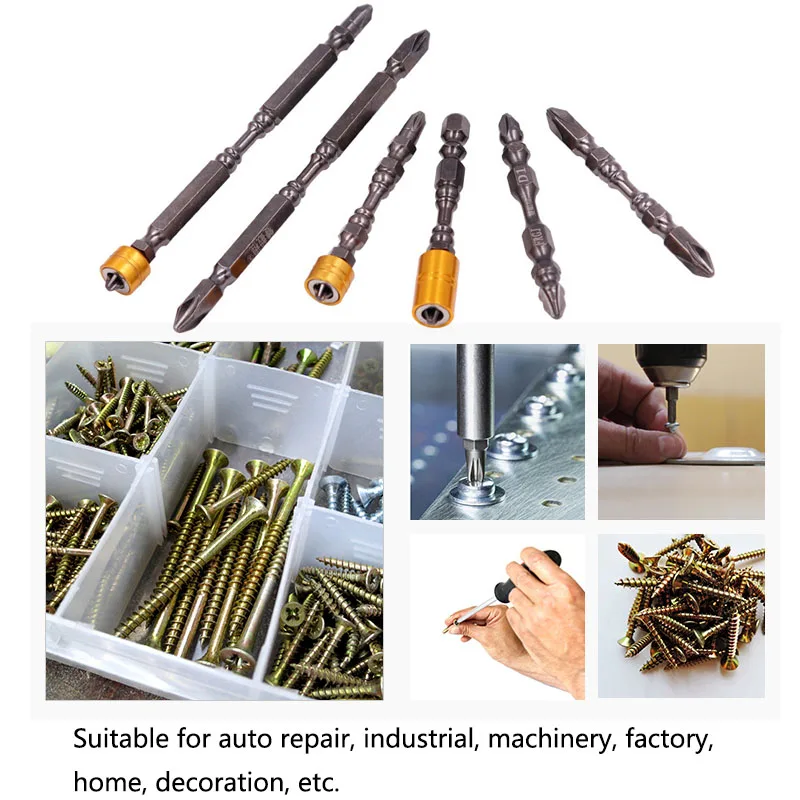 Magnetic Screwdriver Bits 1Pcs Hardness Single and Double Magnetic Rings Magnetic 65MM Cross Head Screwdriver Bit Double Head Electric Screwdriver Magnetic Screwdriver Bits