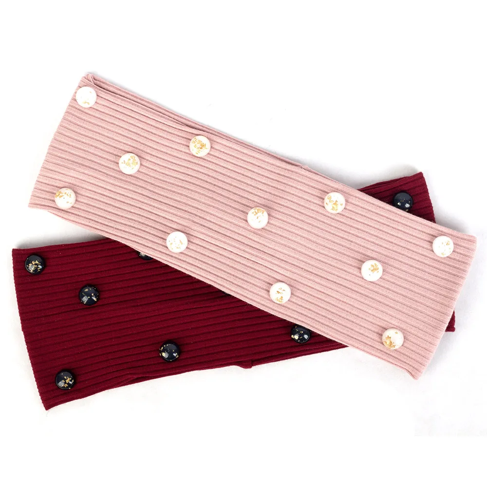 

Fashion Female Casual Ribbed Elastic Headband Gold Foil Rhinestones Accessories Striped Flat Hairband For Women Cotton Turban