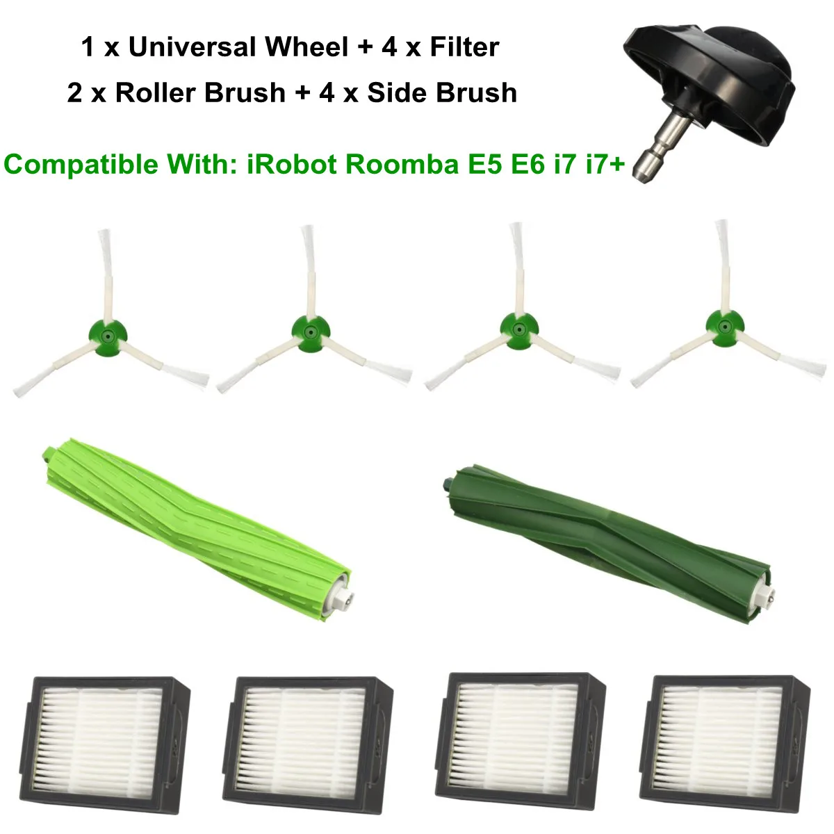 

11pcs Professional 4 Filter+4 Side Brush+1 Universal Guide Wheel For iRobots Roombas E5/E6/i7/i7 Vacuum Cleaner Replacement Set